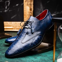 Anzio Genuine Alligator and Calfskin Leather Dress Derby's Shoes Blue Jeans image 9