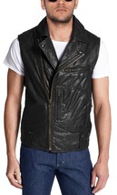 Vest Leather Mens Biker Genuine Motorcycle Jacket Men Sleeveless Size Black 21 - £24.47 GBP+