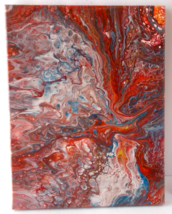 Fluid Art Acrylic Pour Painting Stretched Canvas &quot;Smoke &amp; Fire&quot;  14&quot; x 11&quot; - £18.49 GBP