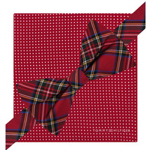 TOMMY HILFIGER Red Royal Stewart Pre-Tied Bow Tie Pindot Pocket Square S... - £19.91 GBP