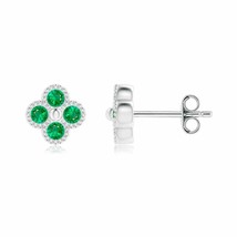 ANGARA Emerald Four Leaf Clover Stud Earrings with Beaded Edges in Silver - £243.94 GBP