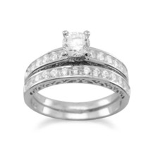 14k White Gold Plated 5 mm Created Diamond Wedding Ring Set with Eternity Band - £95.70 GBP
