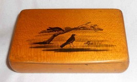 Antique Maple Wood Snuffbox Hand Drawn Black Birds and Tree Decoration - £69.97 GBP