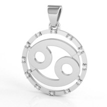 Cancer Zodiac Sign Diamond Bezel Pendant In Solid 10K White Gold - £198.58 GBP