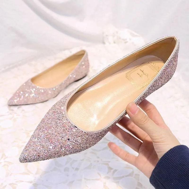 Plus Size 31-44 Fashion Clics Silver Bling Glitter Flats Women Casual Pointed To - £126.54 GBP