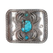 Vintage Navajo silver and turquoise belt buckle with feather designs - £292.46 GBP