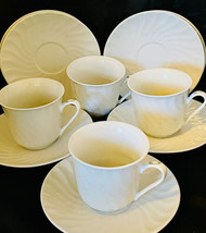 Gibson Cups Saucers White Stoneware 8 PC Swirl Design - £25.16 GBP