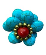 Vintage Turquoise Stone Flower Brass Wire Wrap Ring - £15.56 GBP