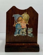 Vintage Decoupaged Wood Letter Napkin Holder Girls Kitty Bunny 70’s Kitchy Boho - £13.19 GBP