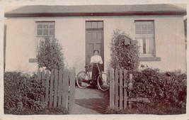 Woman &amp; BICYCLE-FRONT Of HOUSE-1910 Original Vintage British Real Photo Postcard - £9.92 GBP
