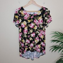 Gilli | Black Pink Yellow Floral Short Sleeve Top, womens size medium - £13.10 GBP