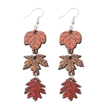 Double Sided Wooden Maple Leaf Tassel Dangle Earrings - New - £13.56 GBP