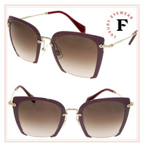 Miu Miu Noir Rasoir 52R Square Burgundy Gold Metal Brown Sunglasses MU52RS - £149.86 GBP