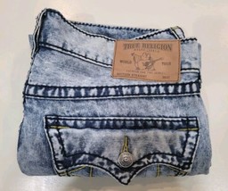 True Religion Blue Jeans Acid Wash 36 X 33.5 Flap Pocket Straight Denim - $47.45