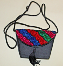 Purse Shoulder Sequined Handmade in China Black Rope Strap One Compartment - $7.71