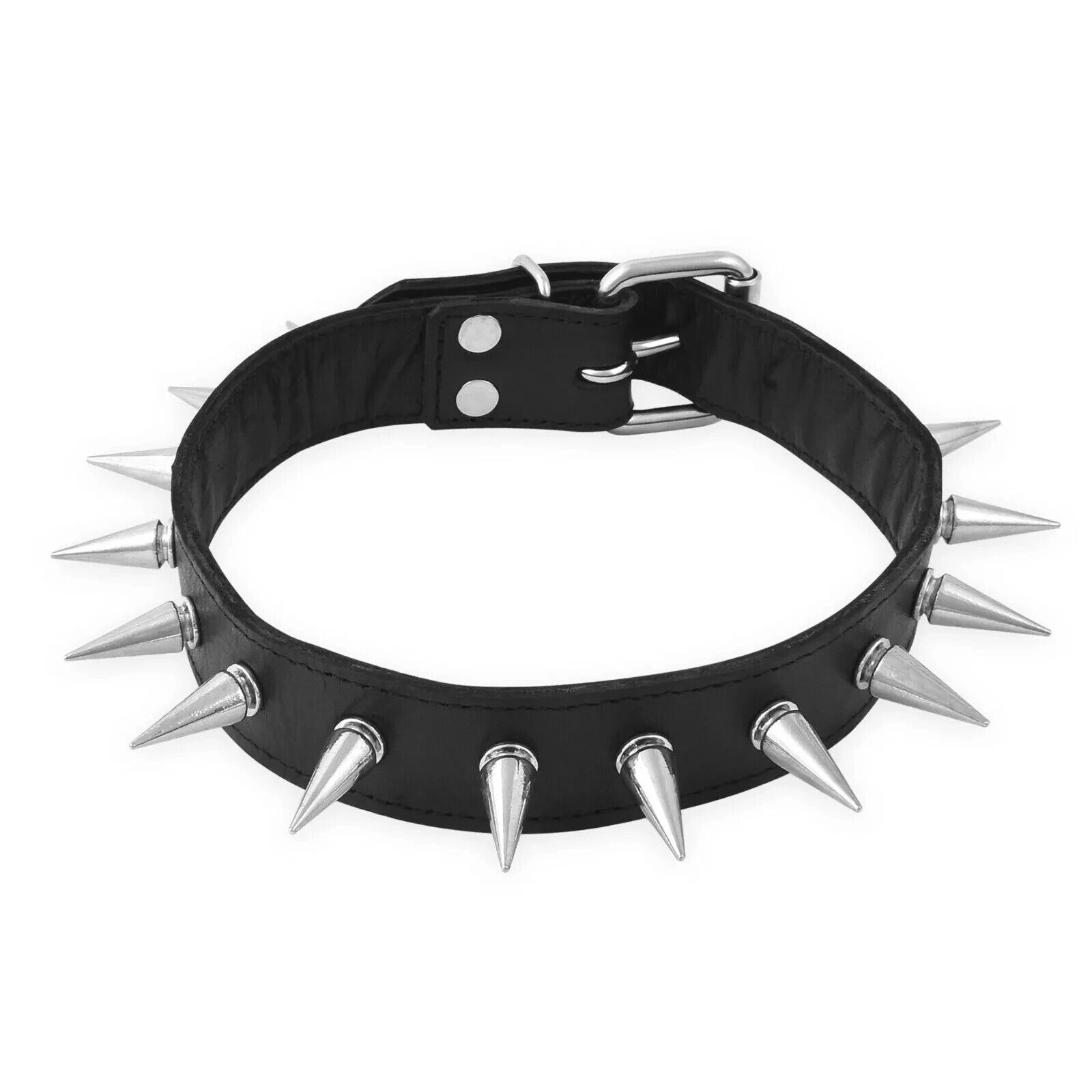 Mens Womens Gothic Punk Black Leather Spike Rivet Choker Necklace Studded Collar