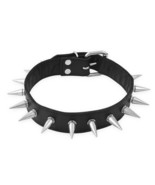 Mens Womens Gothic Punk Black Leather Spike Rivet Choker Necklace Studde... - $10.84