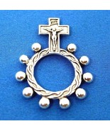 ROSARY FINGER RING CRUCIFIXION CROSS INRI CATHOLIC SILVER TONE METAL, JESUS POCK - $12.87