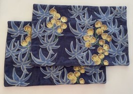 Williams Sonoma Set of 2 Pillow Covers 14”x22” Blue Yellow Fruit Rectangular - £42.11 GBP