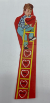 Valentines Day Vintage Greeting Card For Teacher Little Boy on Ladder with Heart - £4.50 GBP