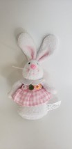 7&quot; White Easter Bunny RABBIT PLUSH Ornament Soft Sculpture Floral Plaid Dress  - £8.18 GBP