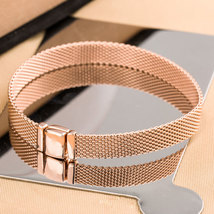 Rose Gold Plated Mesh Reflexions Bracelet Fit European Reflexions Charm Beads - $25.99