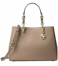 NWT Michael Kors Cynthia Brown Truffle Leather Satchel Crossbody Bag Tot... - £157.80 GBP