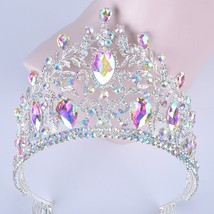  Vintage AB color Wedding Crown Alloy Bridal Tiara Baroque Queen King Crown marq - £38.79 GBP