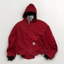 Vintage Carhartt Men’s Size 2XL Xxl Union Made In Usa Hooded Bomber Jacket Red - $188.70