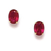 14K Solid Yellow Gold 7x5MM Ruby July Birthstone  Oval Earrings Screw ER-S27-7 - £144.23 GBP