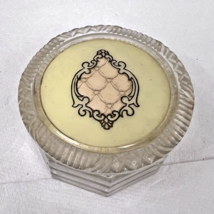 Vintage Vanity Jar Glass Base Pard Plastic Fancy Lid Pink Yellow - $230.76 MXN
