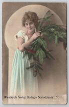 RPPC Pretty Young Lady With Evergreen And Pine Cone Branches Photo Postcard Y25 - £7.15 GBP