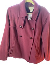 LL Bean Wool Peacoat Sz Large Women’s Burgundy  Button Down Front Pockets Lined - £31.45 GBP