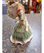 Vintage Green Lace Victorian Lady Women Umbrella Porcelain Figurine 4.5&quot;... - $19.79
