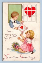 Adorable Children Exchange Valentines Greetings Through Window DB Postcard K14 - £10.91 GBP