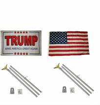 3x5 Donald Trump White #2 &amp; USA American Flag &amp; 2 Aluminum Pole Kit Sets 3&#39;x5&#39; - £42.90 GBP