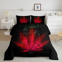 Marijuana Comforter Set Red Cannabis Leaf Printed Down Comforter, For Adult Wome - £80.66 GBP