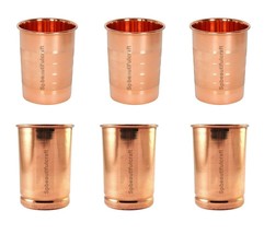 Pure Copper Water Drinking Tumbler Glass 3 Silvertouch 3 Smooth 300ML Set Of 6 - £26.29 GBP
