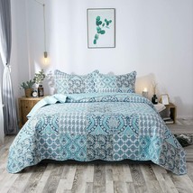 NEW in bag! Farmhouse BOHO Teal Navy Designer Printed QUEEN Quilt Set - £69.00 GBP