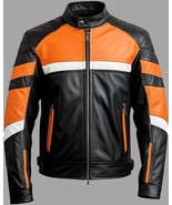 Orange &amp; Black Motorbike Handmade real Leather Biker Jacket | Racer Jacket - $165.00
