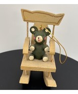 Vintage Russ Christmas Wooden Ornament Teddy Bear in Rocking Chair Xmas ... - $9.09 CAD