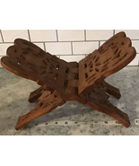 Vintage Large Wood Book Holder Folding Bible Cookbook Stand Hand Carved - $39.19
