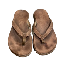 OluKai Aukai Brown Leather Thong Sandals Womens Size 5 EU 35 - £11.75 GBP