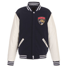 NHL Florida Panthers Reversible Fleece Jacket PVC Sleeves 2 Front Logos Navy - £96.50 GBP