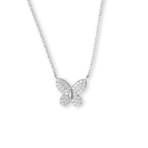 1.25 Ct White Diamonds Butterfly Pendant Necklace Bridal 925 Silver Chain 15&quot;+2&quot; - £87.15 GBP