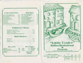 Little Venice Italian Restaurant &amp; Pizzeria Menu Daytona Beach Florida - £13.95 GBP