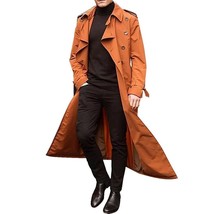 Long Slim Men Trench Coat Double-Breasted Lapel Windbreaker Male Fashion Autumn  - £144.62 GBP