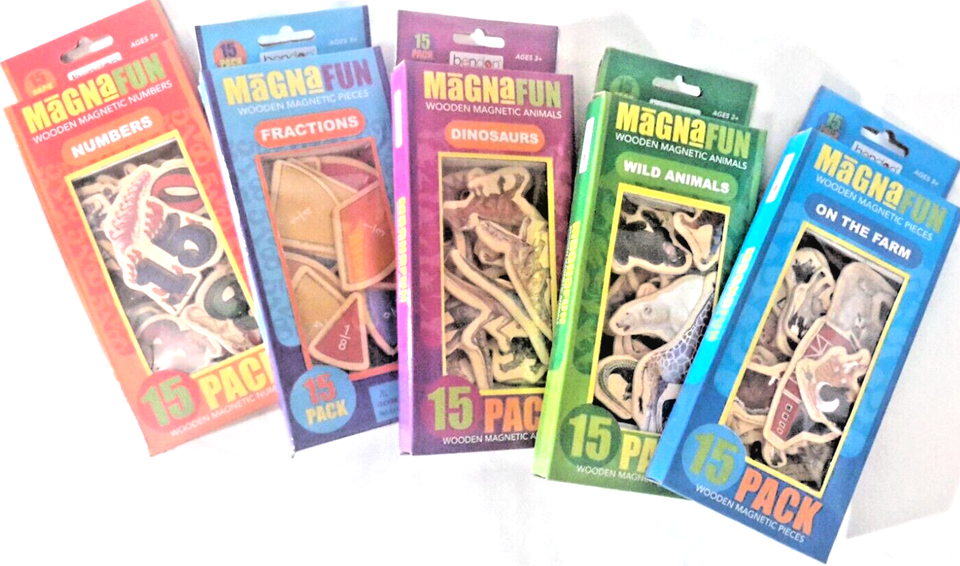 Magna Fun Wooden Magnetic Pieces ~ Fractions/farm/Dinosaurs/Animals/Numb ~ 1 Set