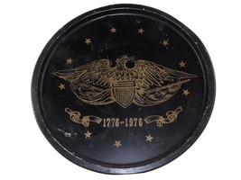 11&quot; Bicentennial Serving Tray, Black &amp; Gold, Eagle w/Shield, Vintage Bar Service - £12.05 GBP