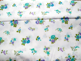 Fabric Concord Fabric Aqua Purple Flowers on White 65% Kodel to Sew $3.50/Yard - £2.79 GBP